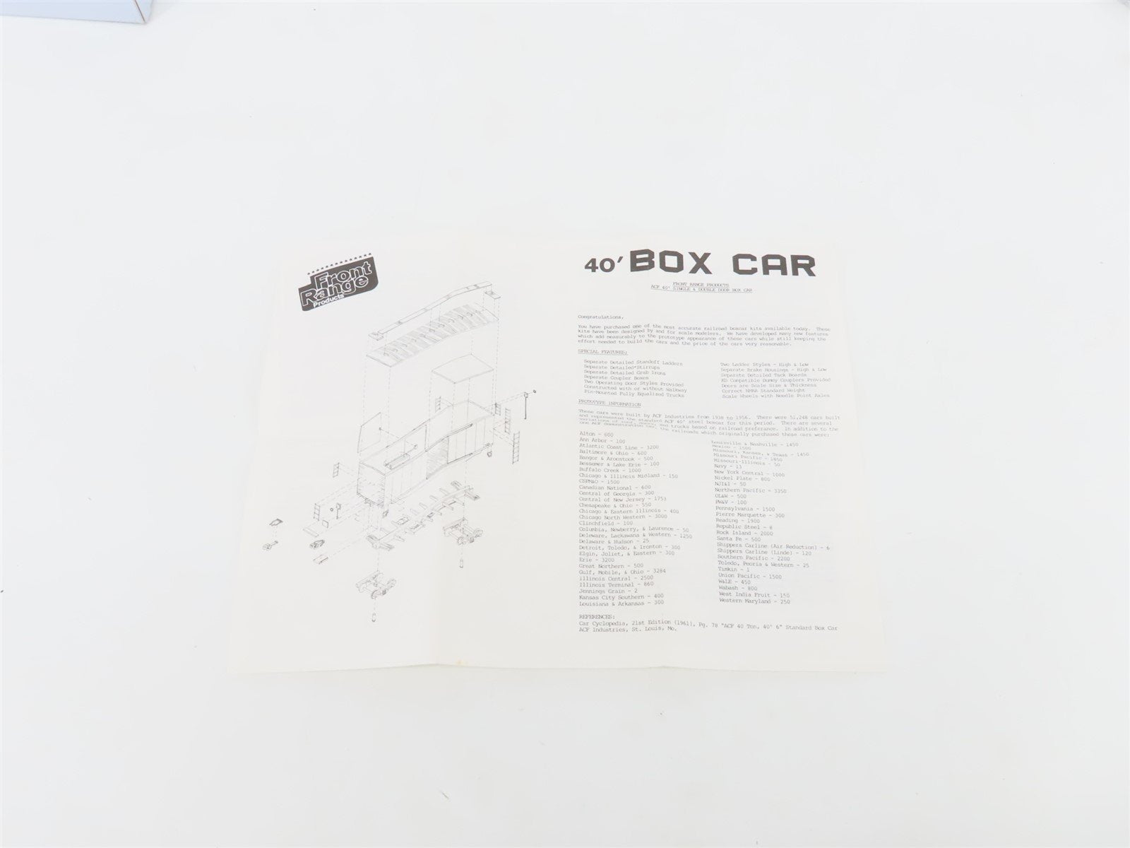 HO Scale Front Range Kit #4070 Undecorated Single Door 40' Box Car