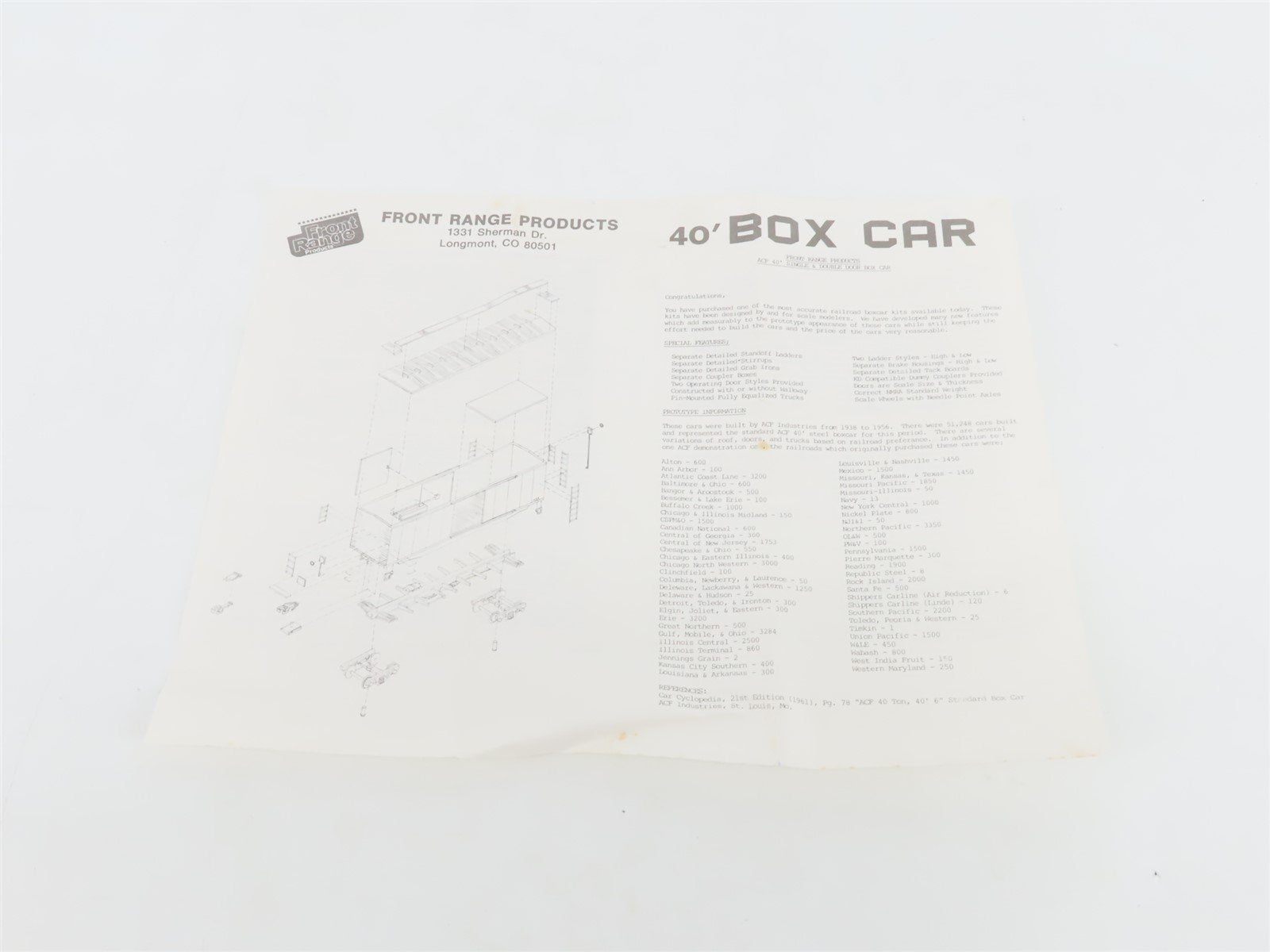 HO Scale Front Range Kit #4070 Undecorated 40' Single Door Box Car