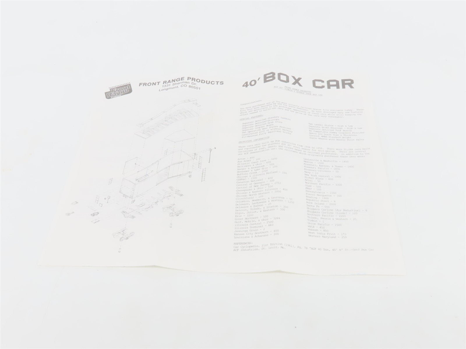 HO Scale Front Range Kit #4070 Undecorated 40' Single Door Box Car