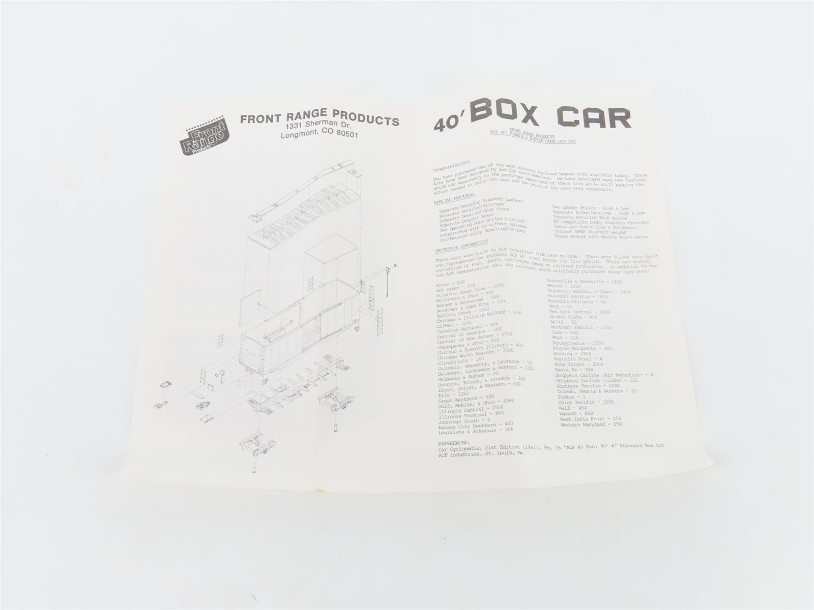HO Scale Front Range Kit #4070 Undecorated 40' Single Door Box Car