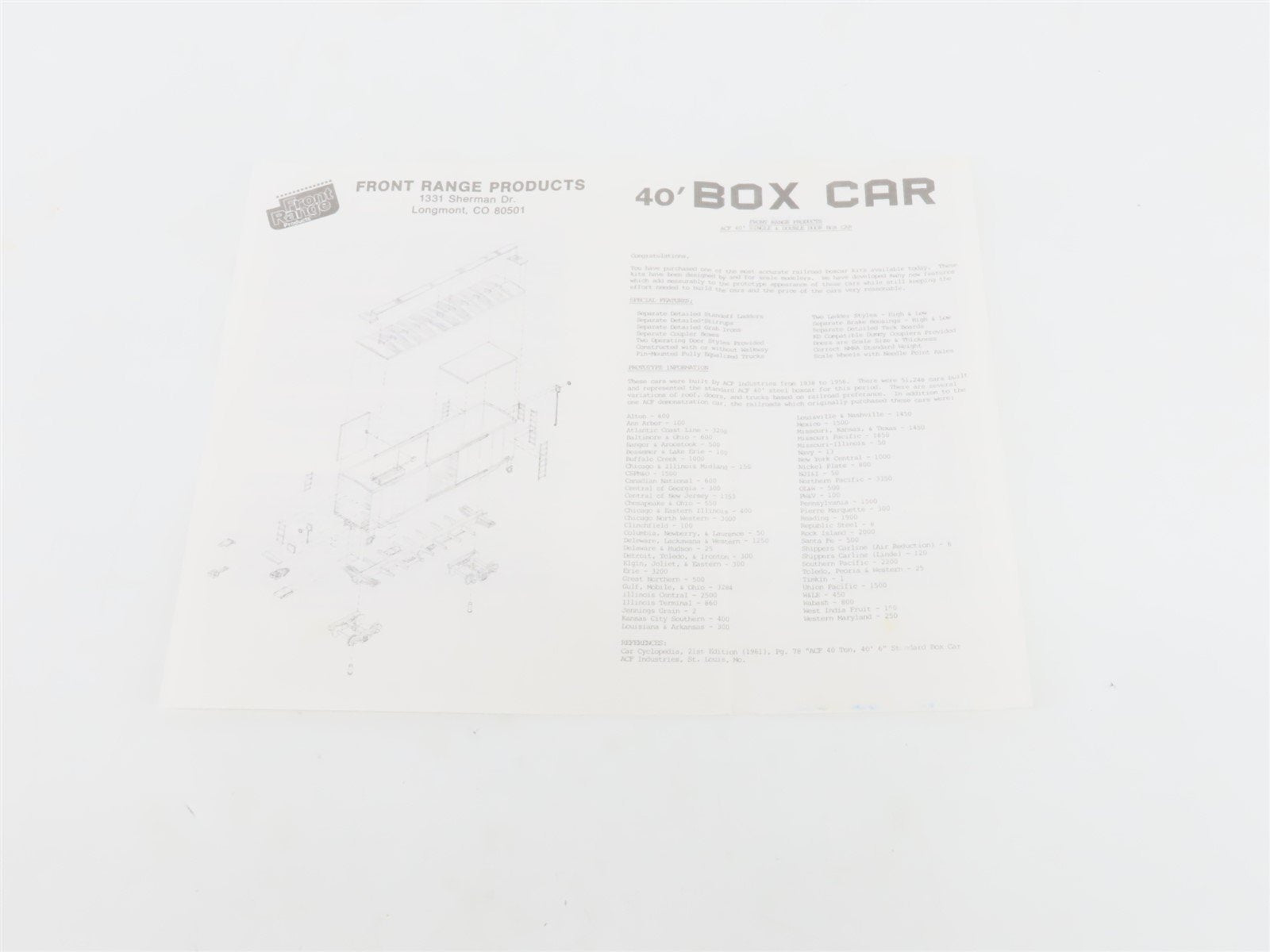HO Scale Front Range Kit #4070 Undecorated Single Door 40' Box Car