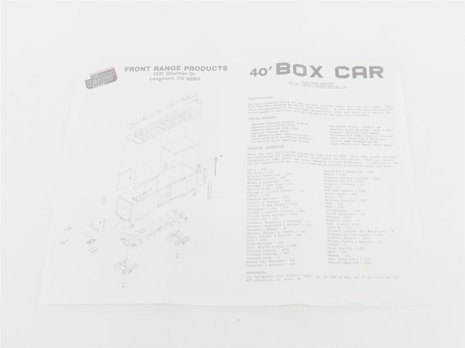 HO Scale Front Range Kit #4070 Undecorated Single Door 40' Box Car