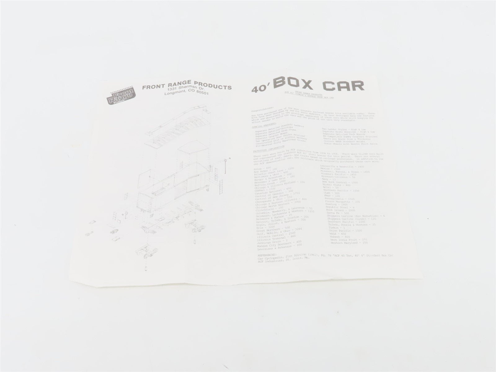 HO Scale Front Range Kit #4070 Undecorated 40' Single Door Box Car