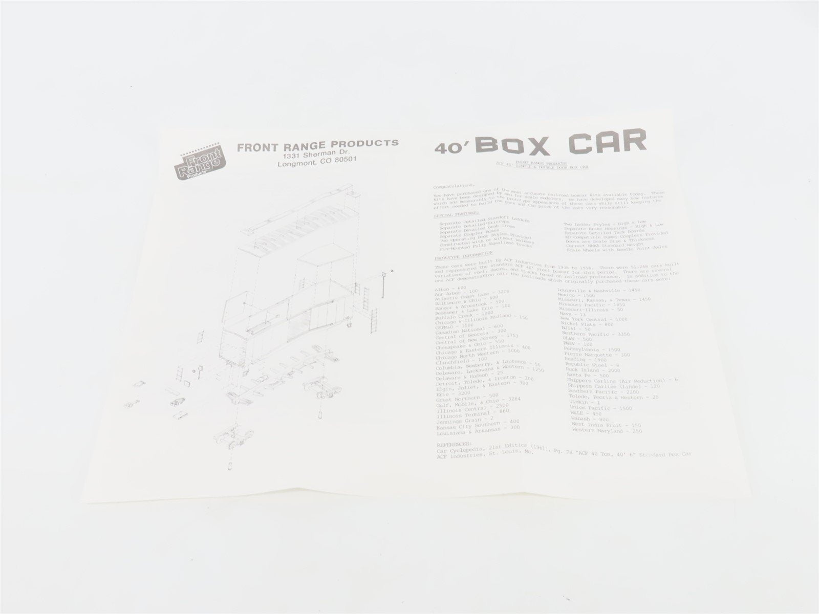 HO Scale Front Range Kit #4070 Undecorated 40' Single Door Box Car