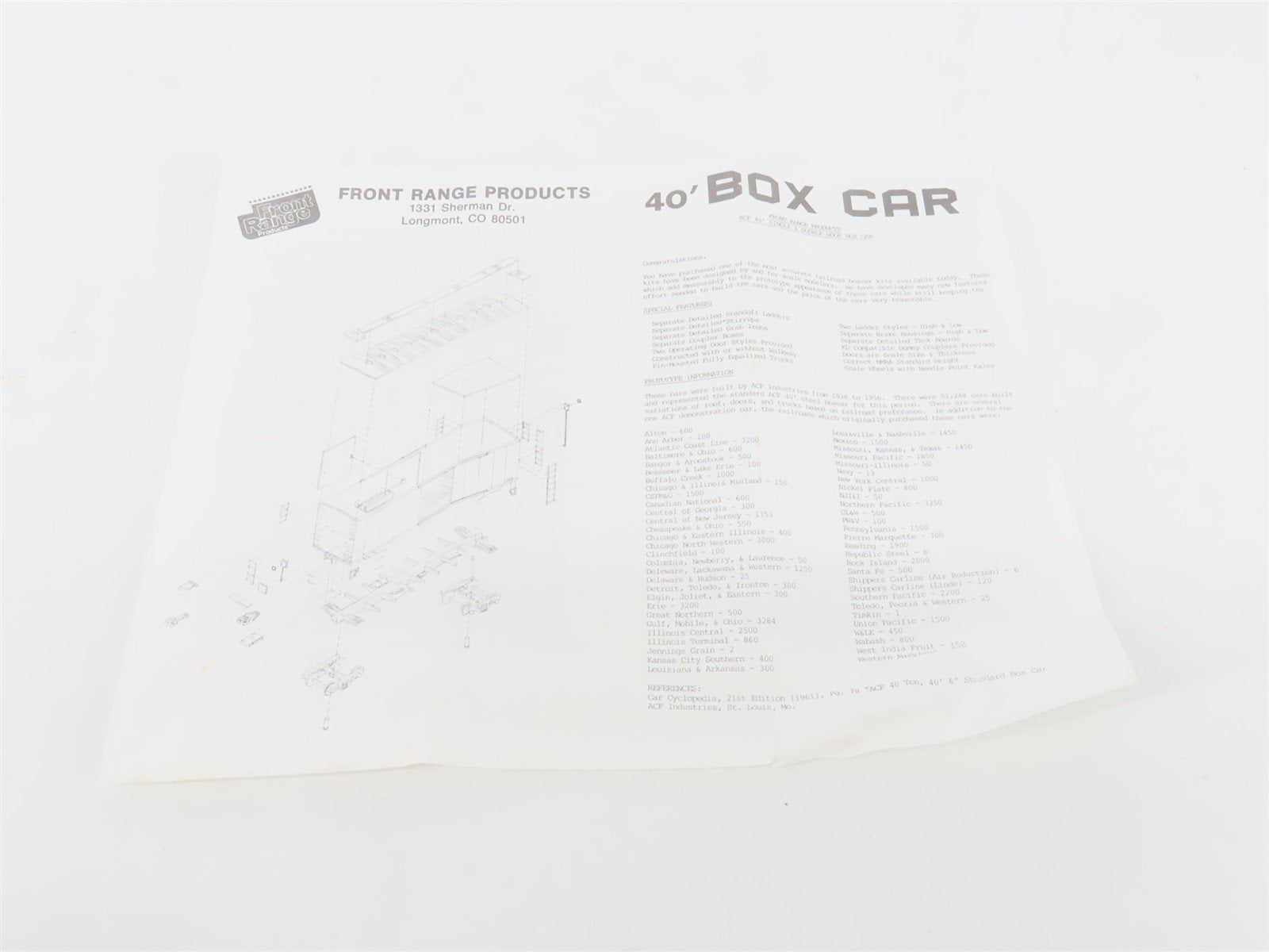 HO Scale Front Range Kit #4070 Undecorated 40' Single Door Box Car