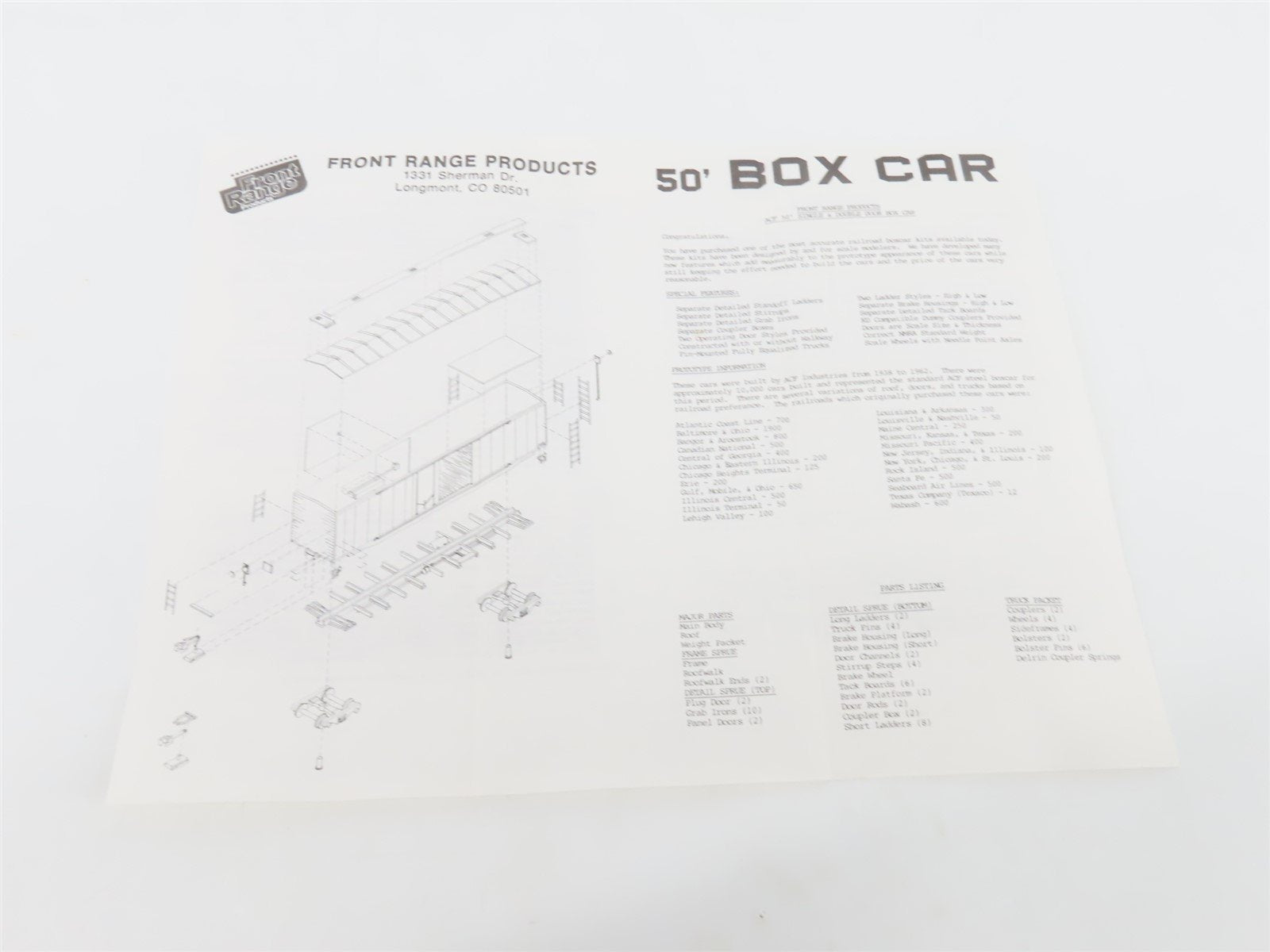 HO Scale Front Range Kit #5000 Undecorated 50' Single Door Box Car