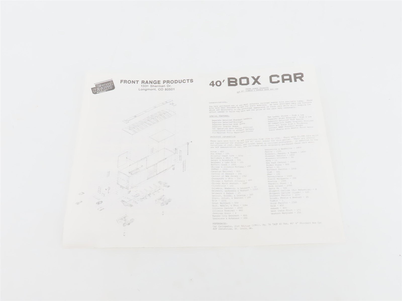 HO Scale Front Range Kit #4070 Undecorated 40' Single Door Box Car