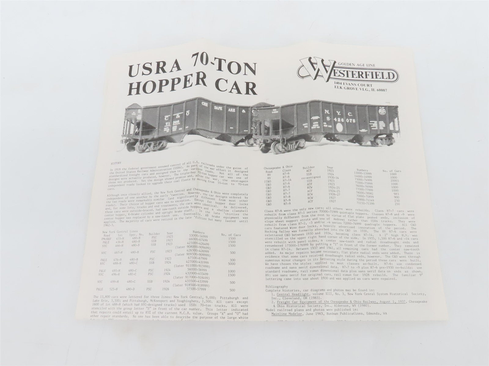 HO Scale Westerfield Kit 2101 C&O Chesapeake & Ohio Railroad 70-Ton Hopper