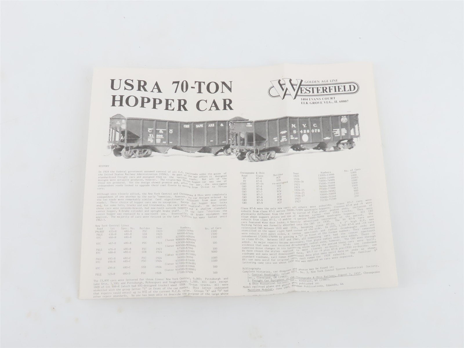HO Scale Westerfield Kit 2101 C&O Chesapeake & Ohio Railroad 70-Ton Hopper