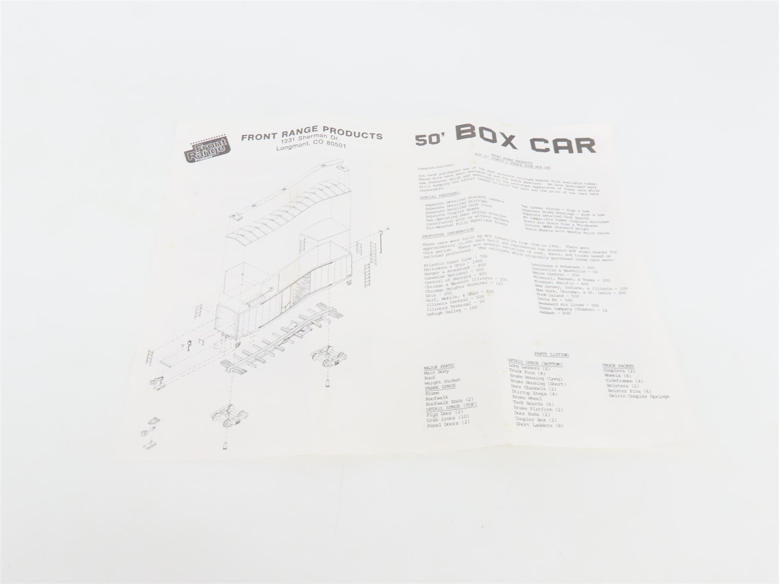 HO Scale Front Range Kit 5020 Undecorated Single Door Box Car