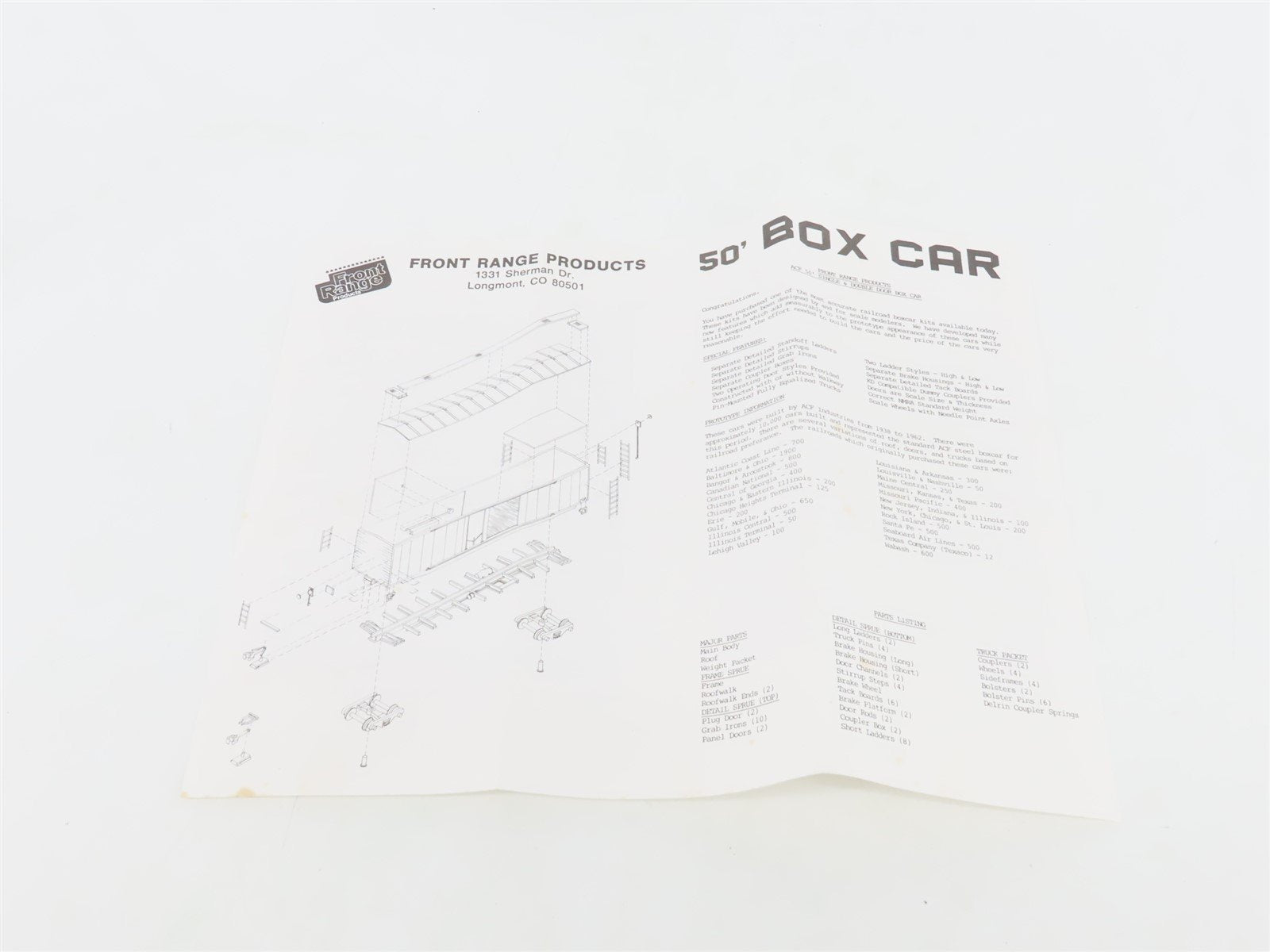HO Scale Front Range Kit 5020 Undecorated 50' Single Door Box Car