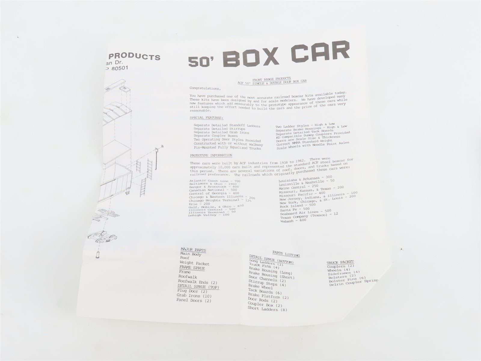 HO Scale Front Range Kit 5120 Undecorated 50' Double Door Box Car