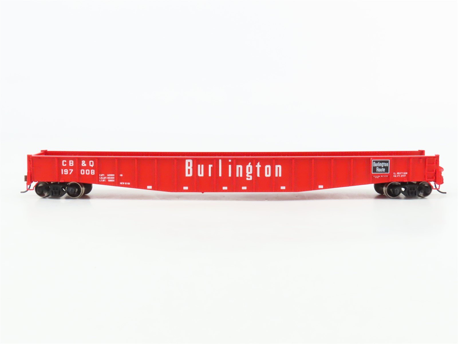HO Scale Athearn 93603 CB&Q Burlington Route 65' Drop-End Mill Gondola #197008