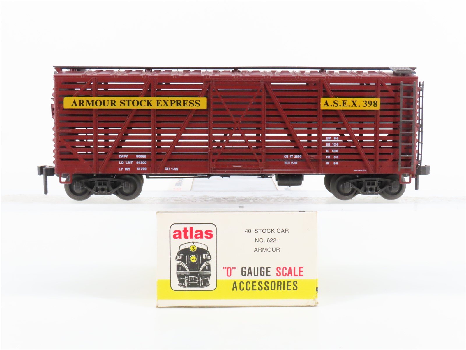 O Gauge 3-Rail Atlas 6221 ASEX Armour 40' Stock Car #398