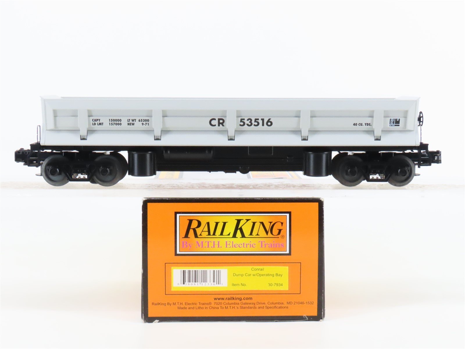O Gauge 3-Rail MTH Rail King 30-7934 CR Conrail Operating Dump Car #53516