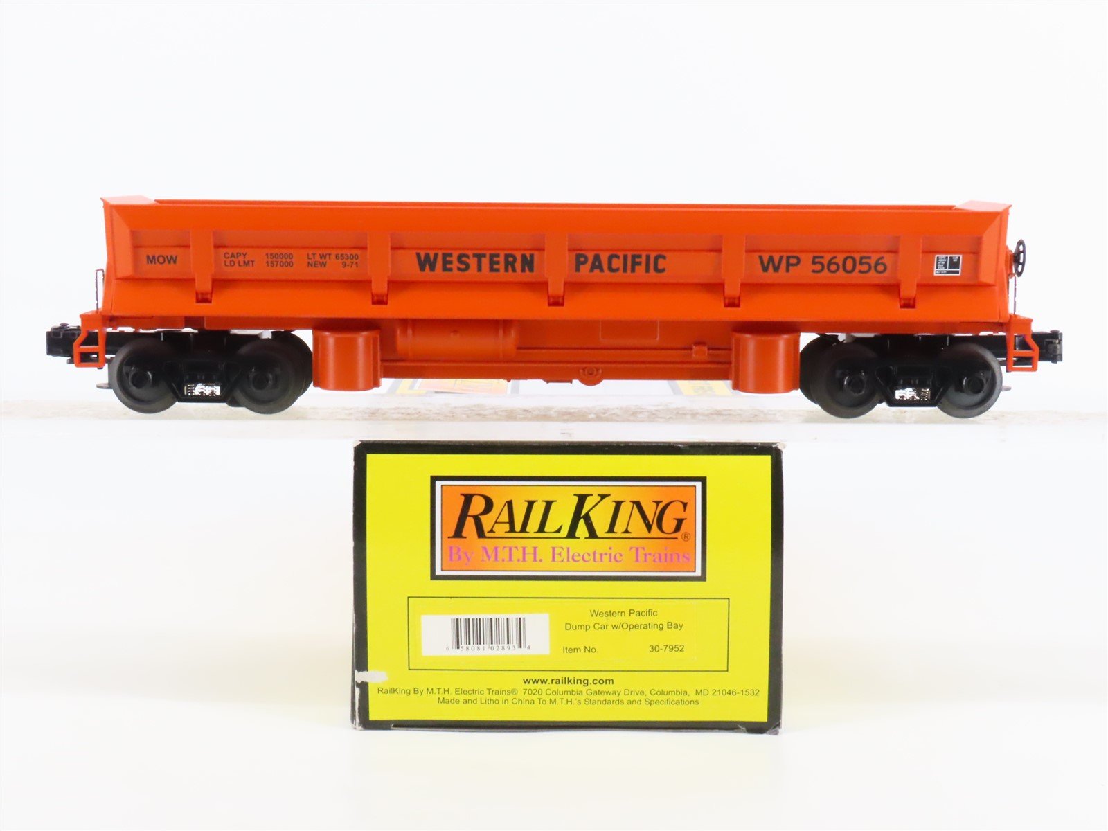 O Gauge 3-Rail MTH Rail King 30-7952 WP Western Pacific Operating Dump Car 56056