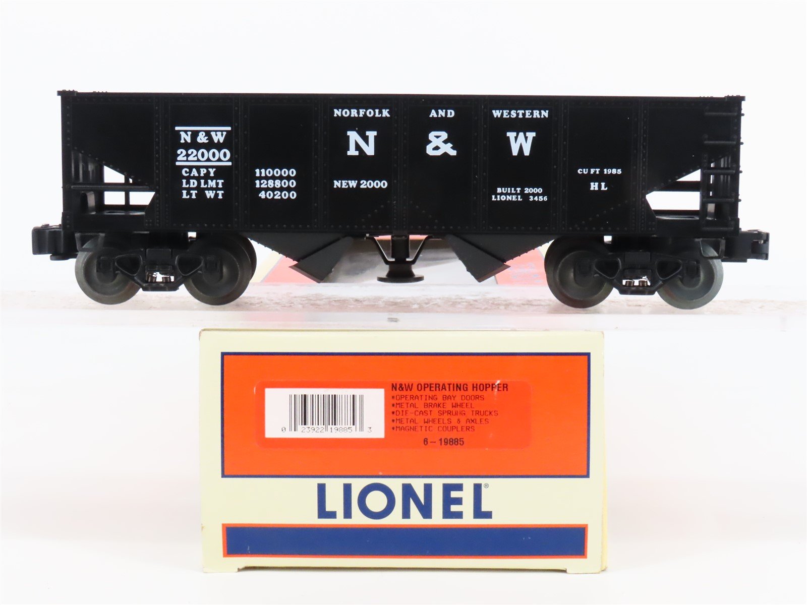O Gauge 3-Rail Lionel 6-19885 N&W Norfolk & Western Railroad 2-Bay Hopper #22000