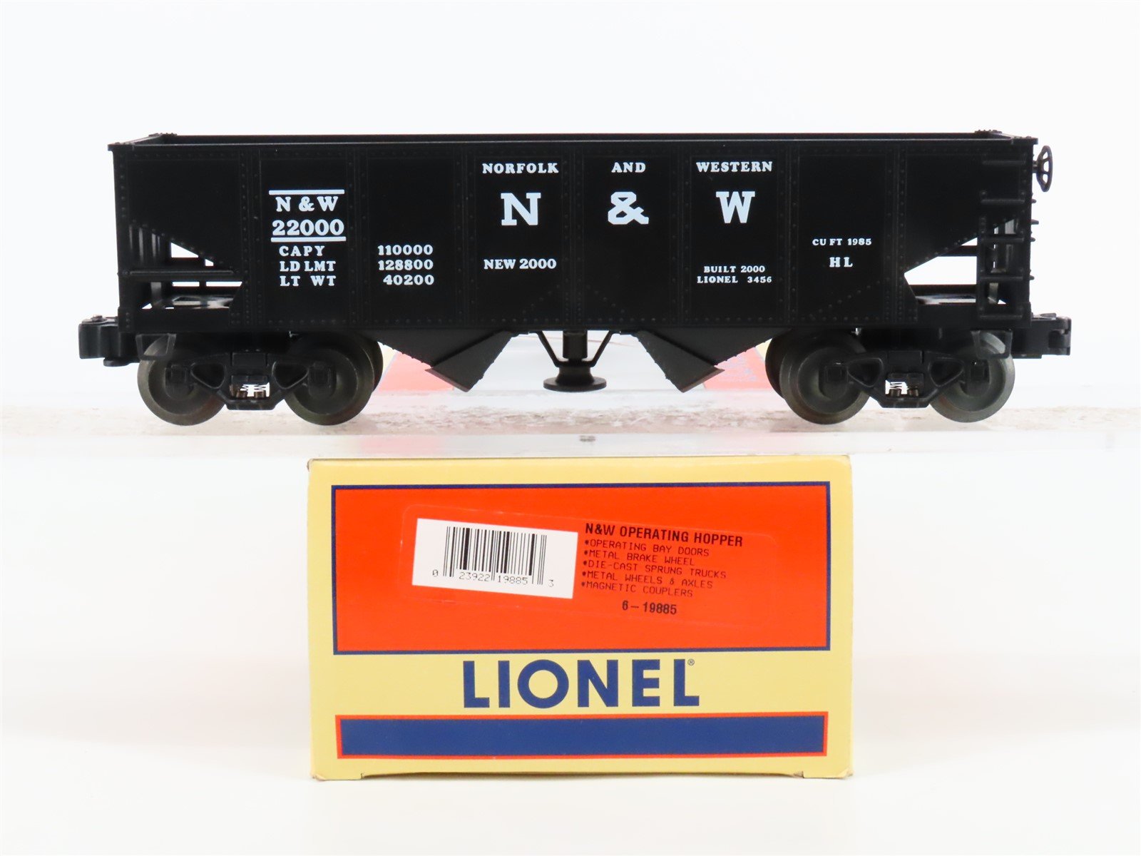 O Gauge 3-Rail Lionel 6-19885 N&W Norfolk & Western Operating 2-Bay Hopper 22000