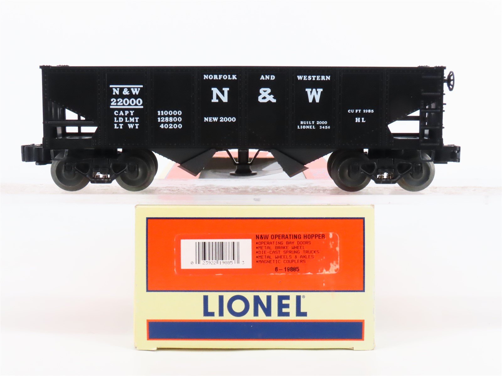 O Gauge 3-Rail Lionel 6-19885 N&W Norfolk & Western Operating 2-Bay Hopper 22000
