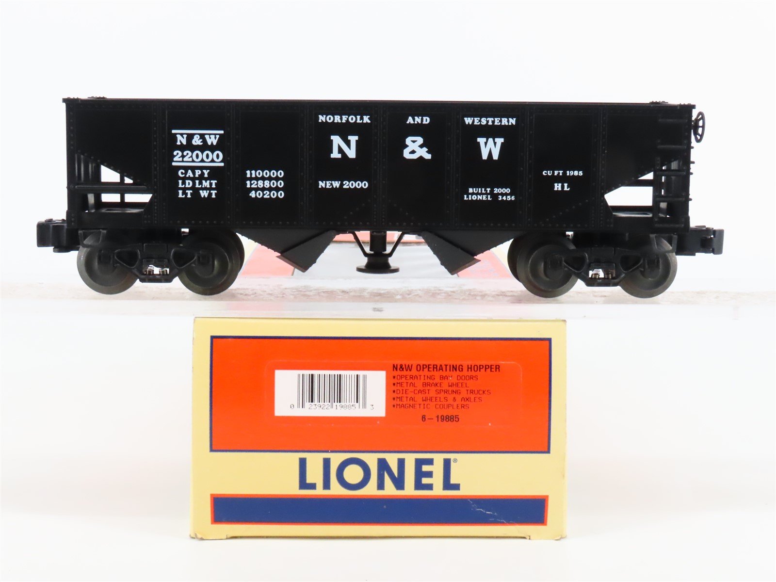 O Gauge 3-Rail Lionel 6-19885 N&W Norfolk & Western Operating 2-Bay Hopper 22000