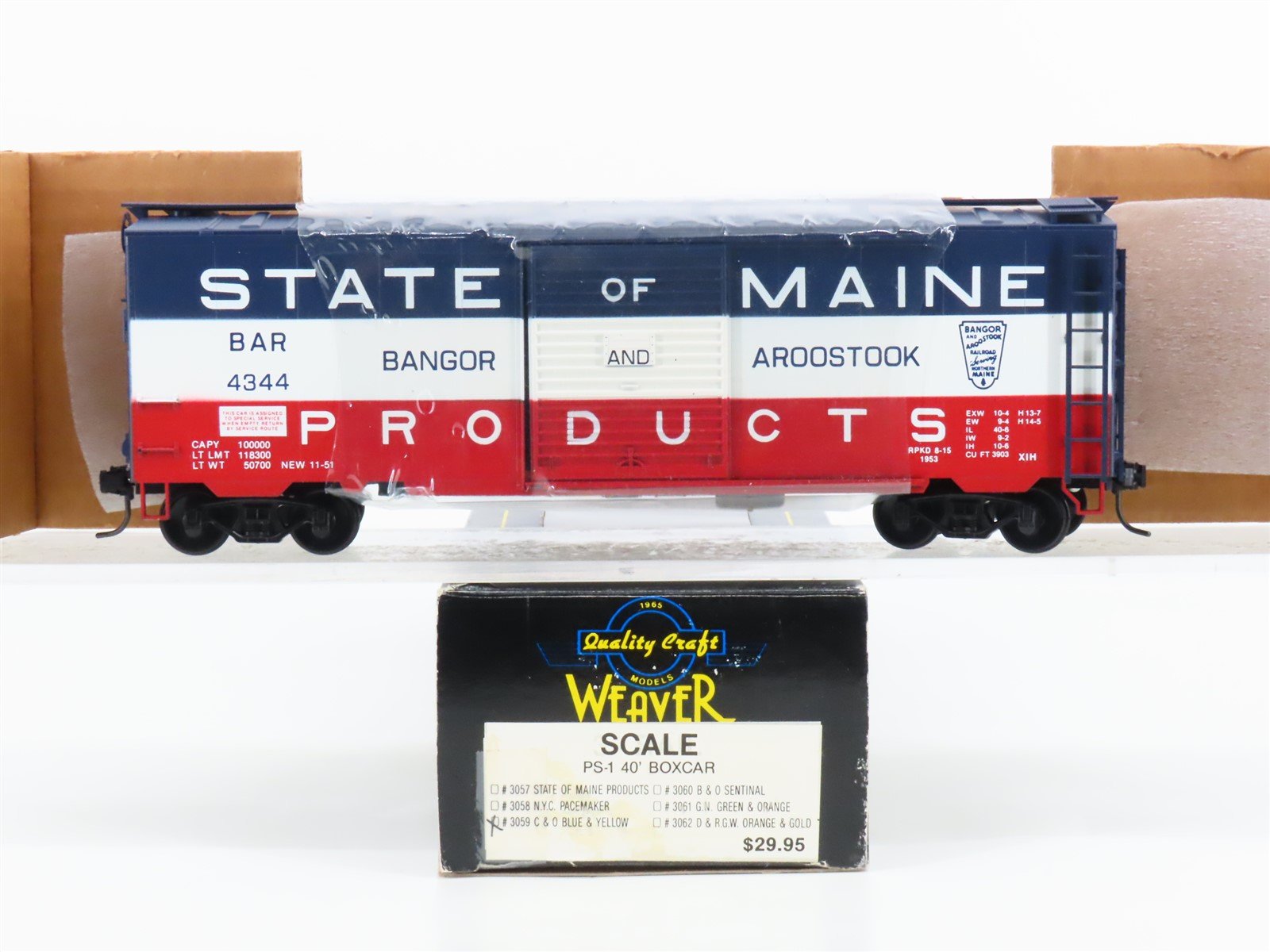 O Scale 2-Rail Quality Craft Models Weaver 3059 BAR 40' Single Door Box Car 4344