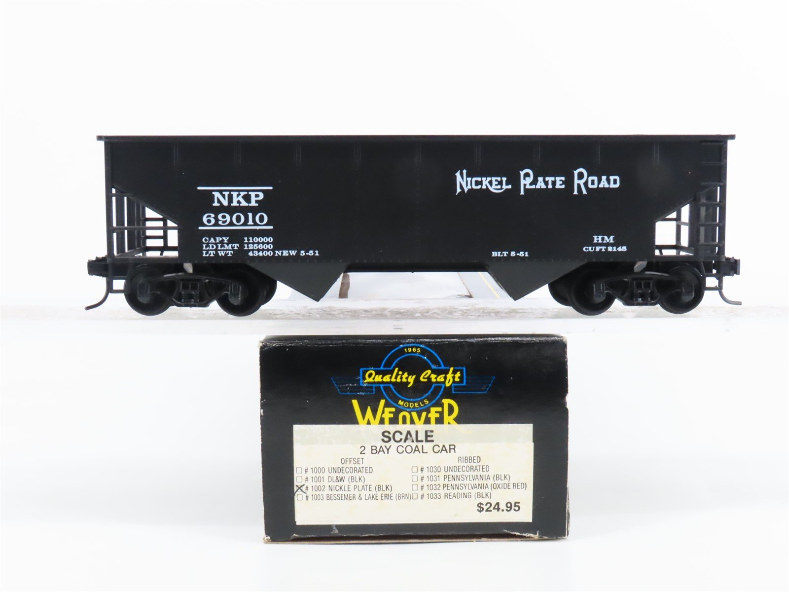 O 2-Rail Quality Craft Models Weaver 1002 NKP Nickel Plate Road Hopper #69010