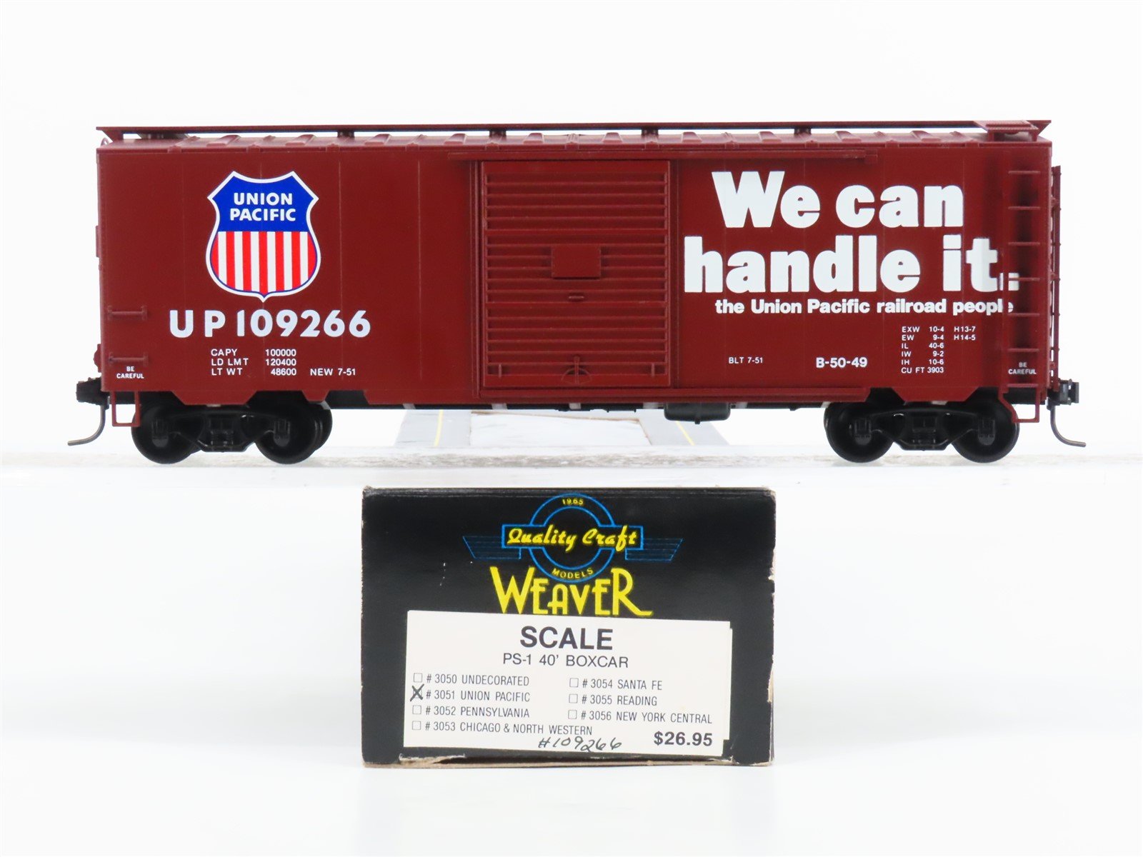 O Scale 2-Rail Quality Craft Models Weaver 3051 UP Union Pacific Box Car #109266