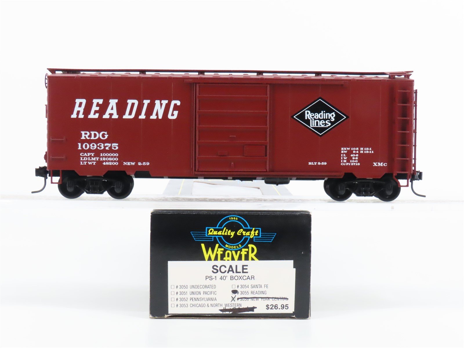 O Scale 2-Rail Quality Craft Models Weaver 3055 RDG Reading 40' Box Car #109375