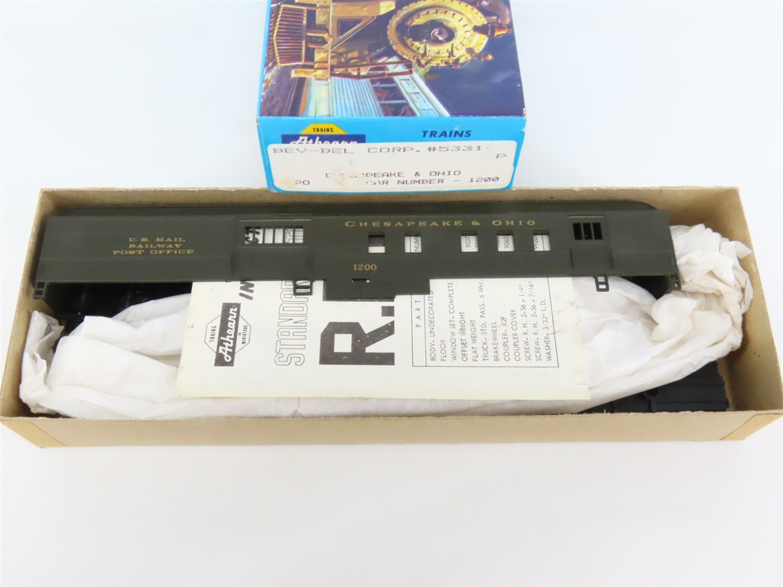HO Scale Athearn Bev-Bel Kit 5331 C&O Chesapeake & Ohio RPO Passenger Car #1200