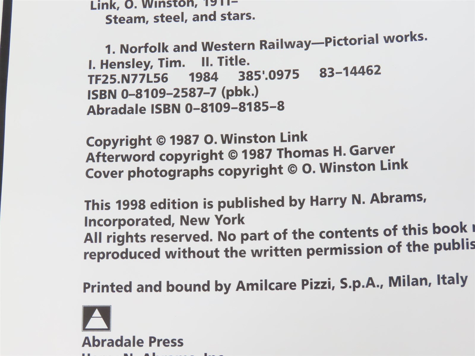 Steam, Steel & Stars by O. Winston Link Â©1987 HC Book