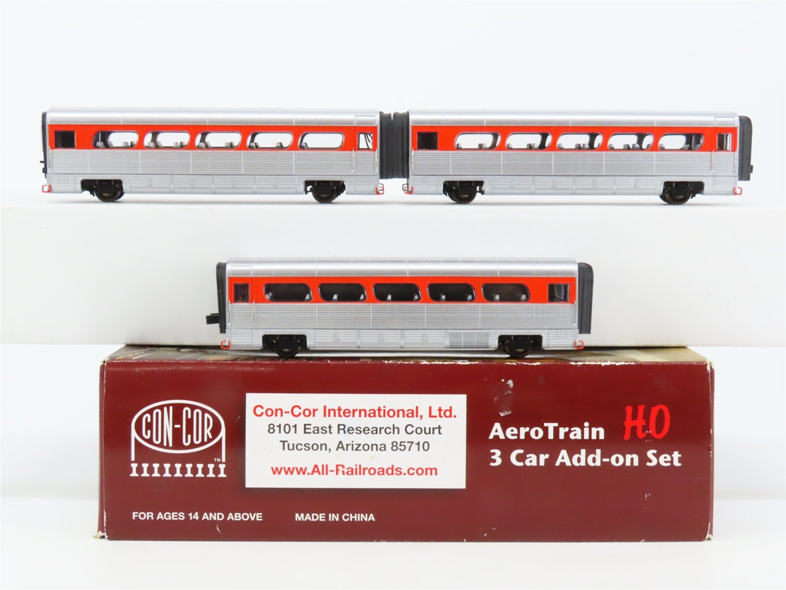 HO Con-Cor 0001-008754 UP Union Pacific AeroTrain Passenger 3-Unit Add-On Set
