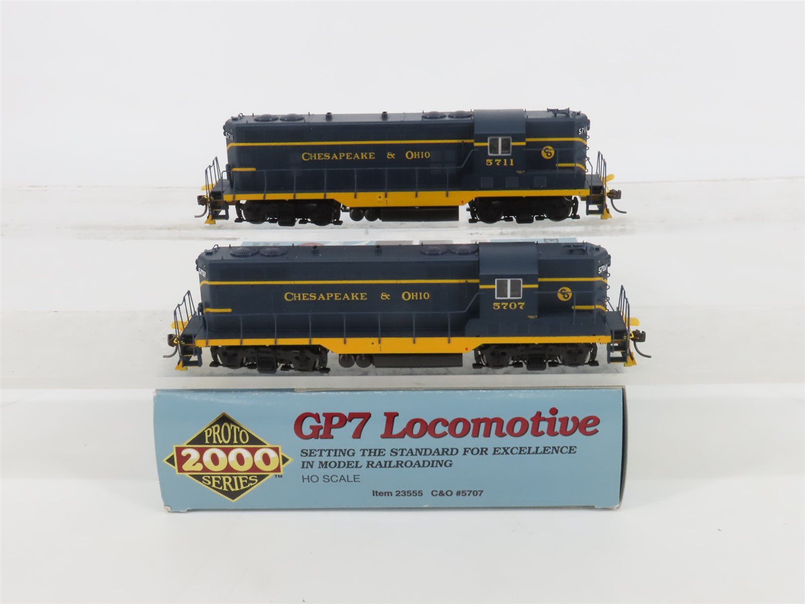 HO Scale Proto 2000 C&O Chesapeake & Ohio EMD GP7 Diesel 2-Unit Set - BAD GEARS
