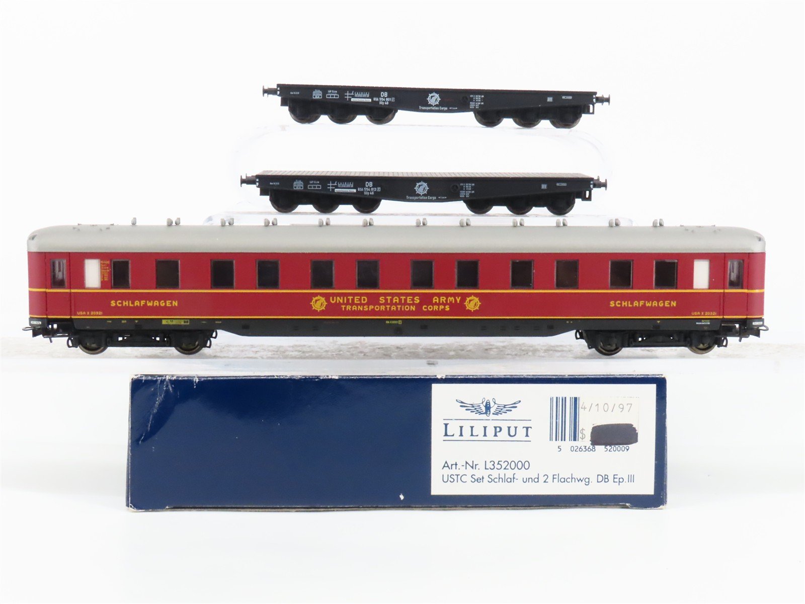 HO Scale Liliput L352000 USTC United States Army Passenger Car w/2 Flat Wagons