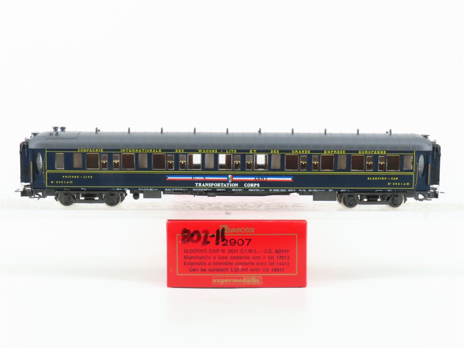HO Scale Rivarossi 2907 United States Army Sleeper Passenger Car #3531A