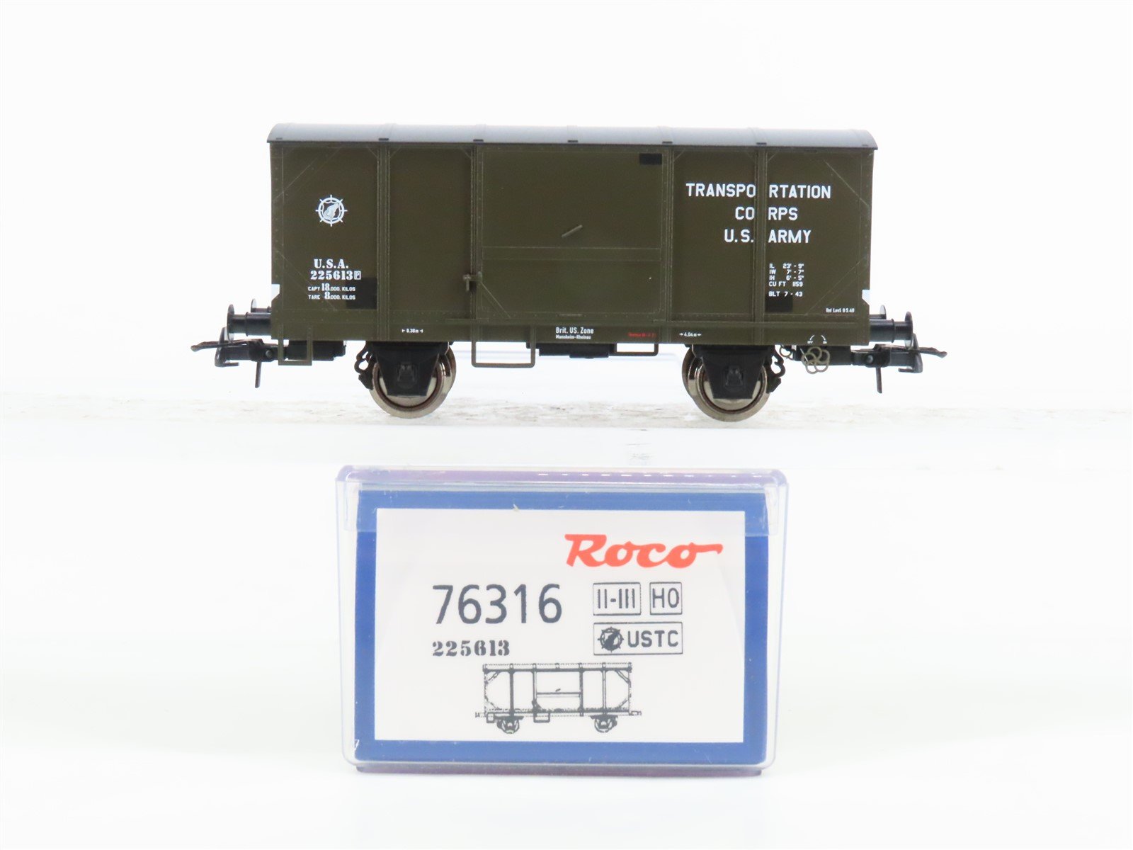 HO Scale Roco 76316 USA Army Transport Corp Covered Wagon #225613