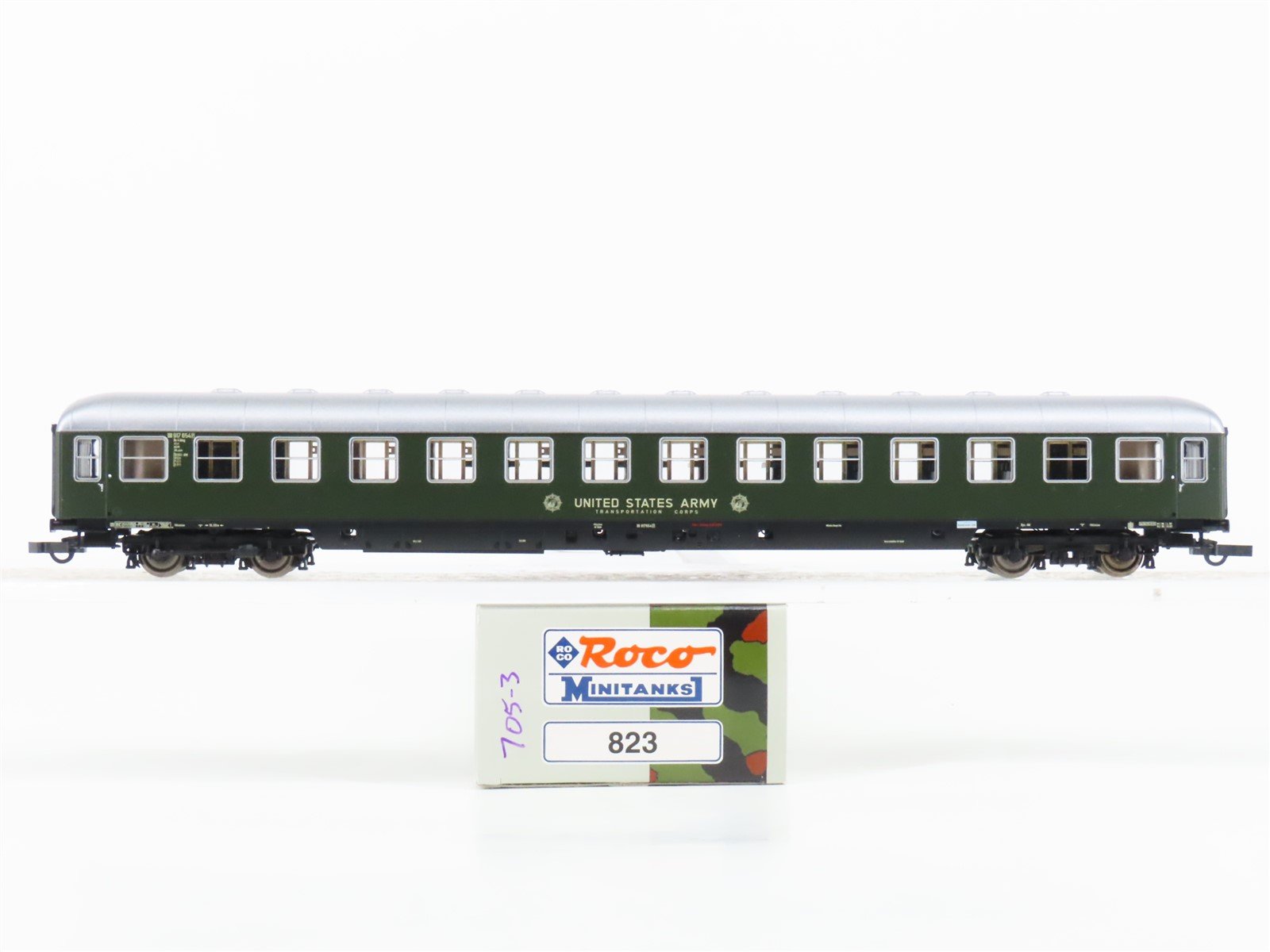 HO Scale Roco Minitanks 823 US Army Transport Corps Coach Passenger Car #917654