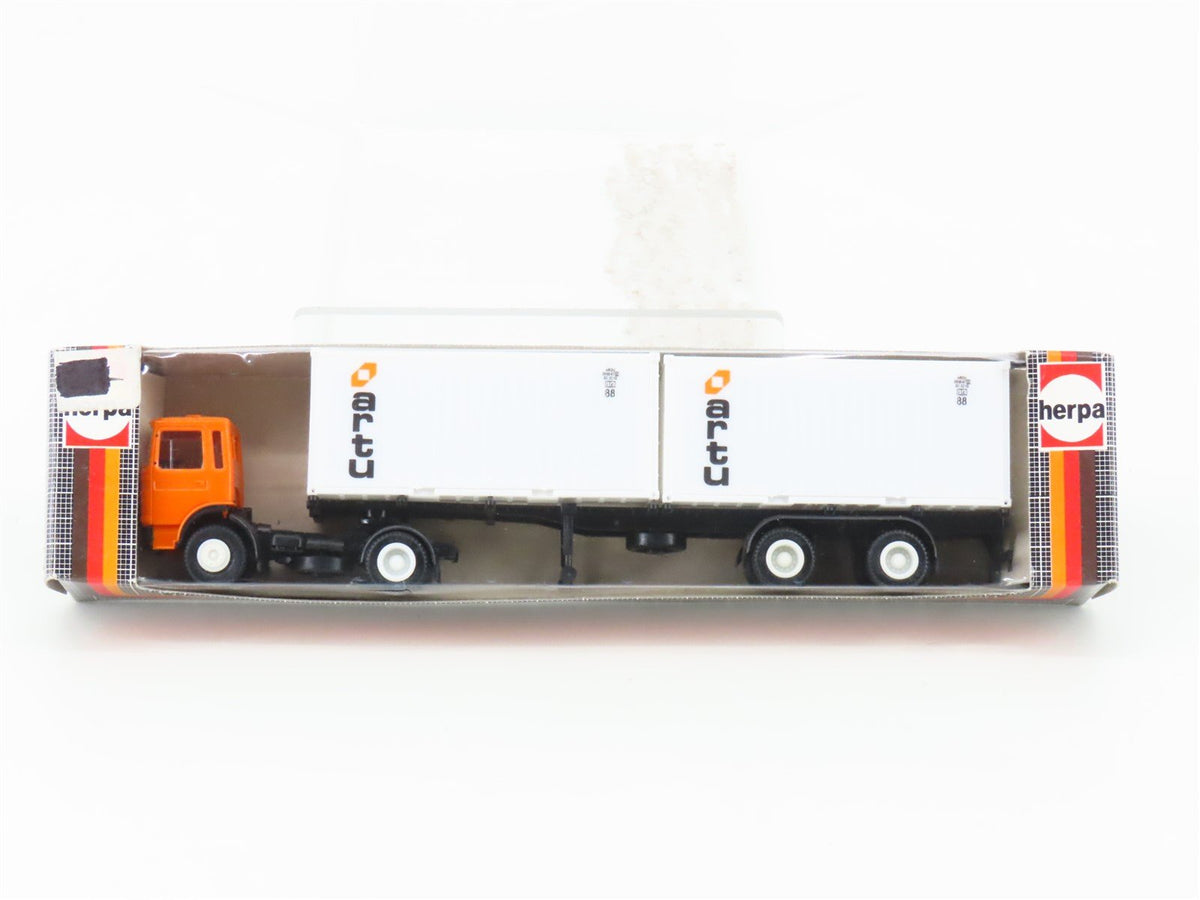 HO Scale Herpa Orange Tractor Trailer w/2 Artu Containers - Model