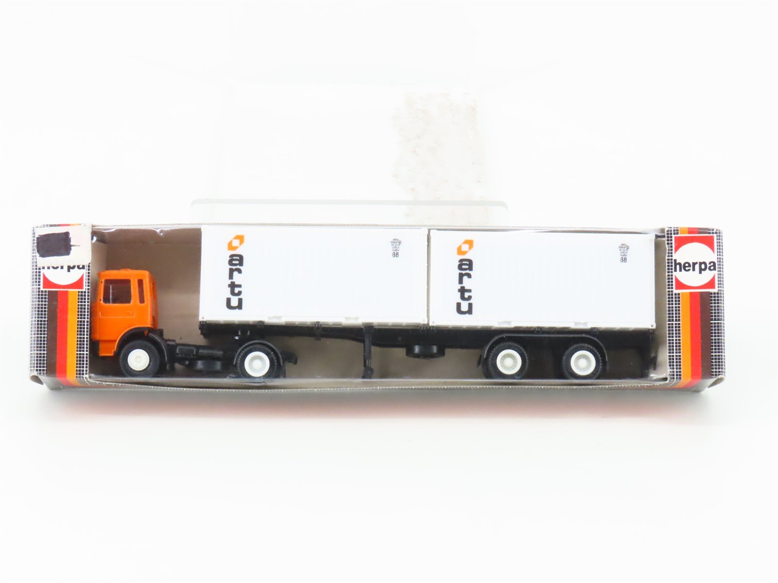 HO Scale Herpa Orange Tractor Trailer w/2 Artu Containers
