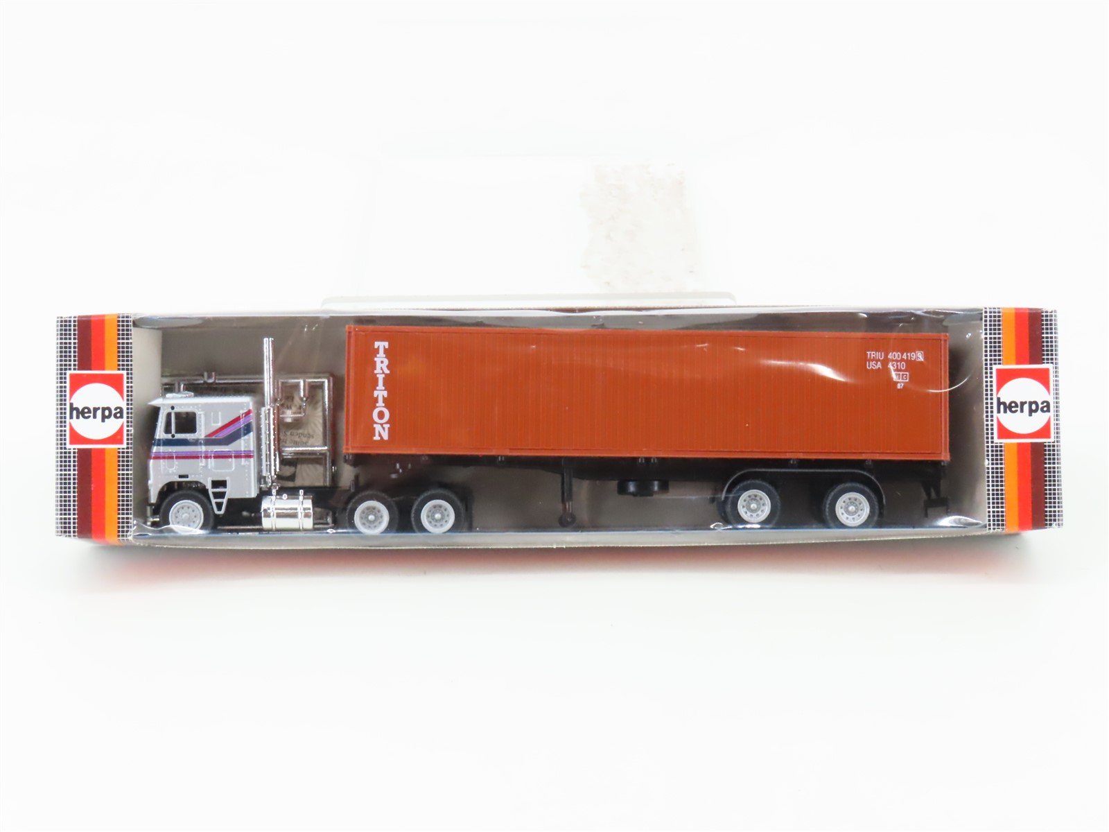 HO Scale Herpa Gray & Striped Tractor Trailer w/ Triton Container