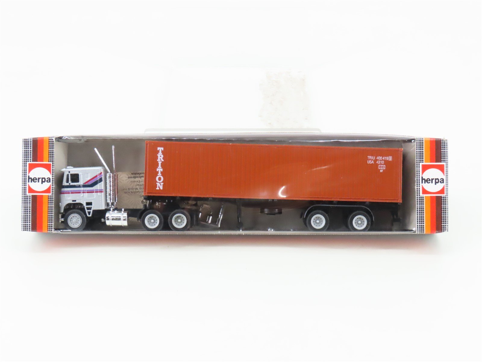 HO Scale Herpa 854223 Gray & Striped Tractor Trailer w/ Triton Container
