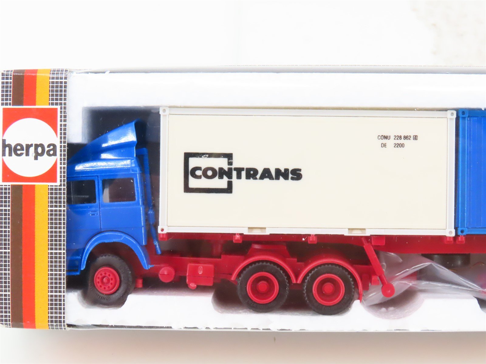 HO Scale Herpa 816220 Blue Contrans Tract Trailer w/ 2 Containers