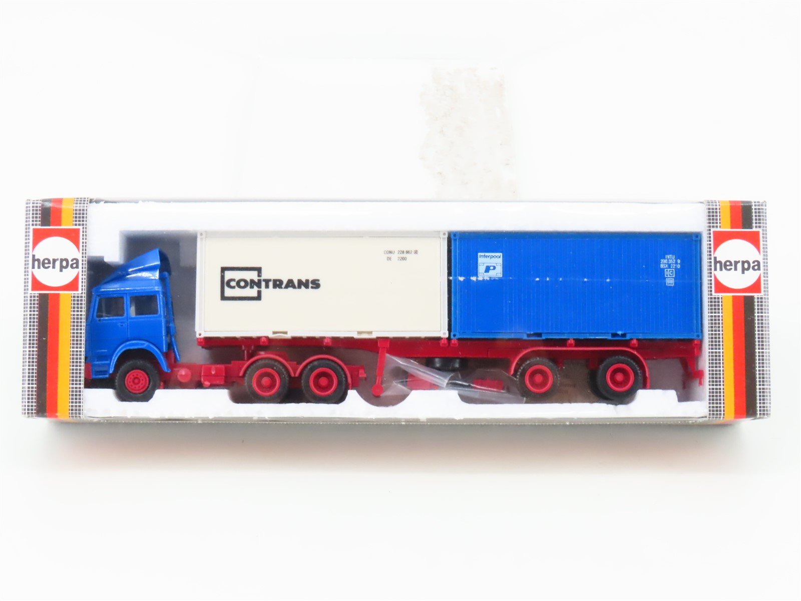 HO Scale Herpa 816220 Blue Contrans Tract Trailer w/ 2 Containers