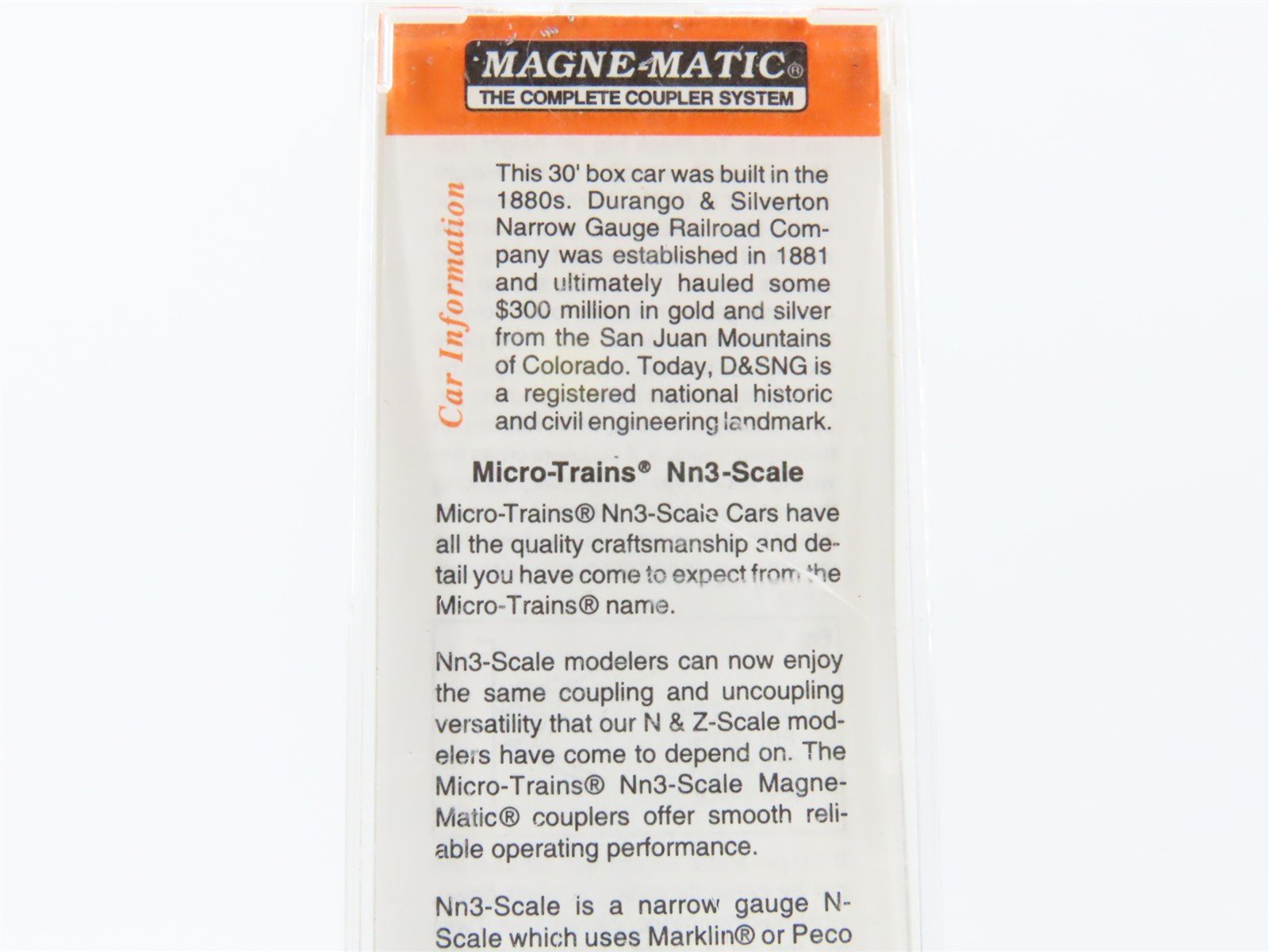 Nn3 Scale Micro-Trains MTL 15105 D&SNG Durango & Silverton 30' Box Car #3410