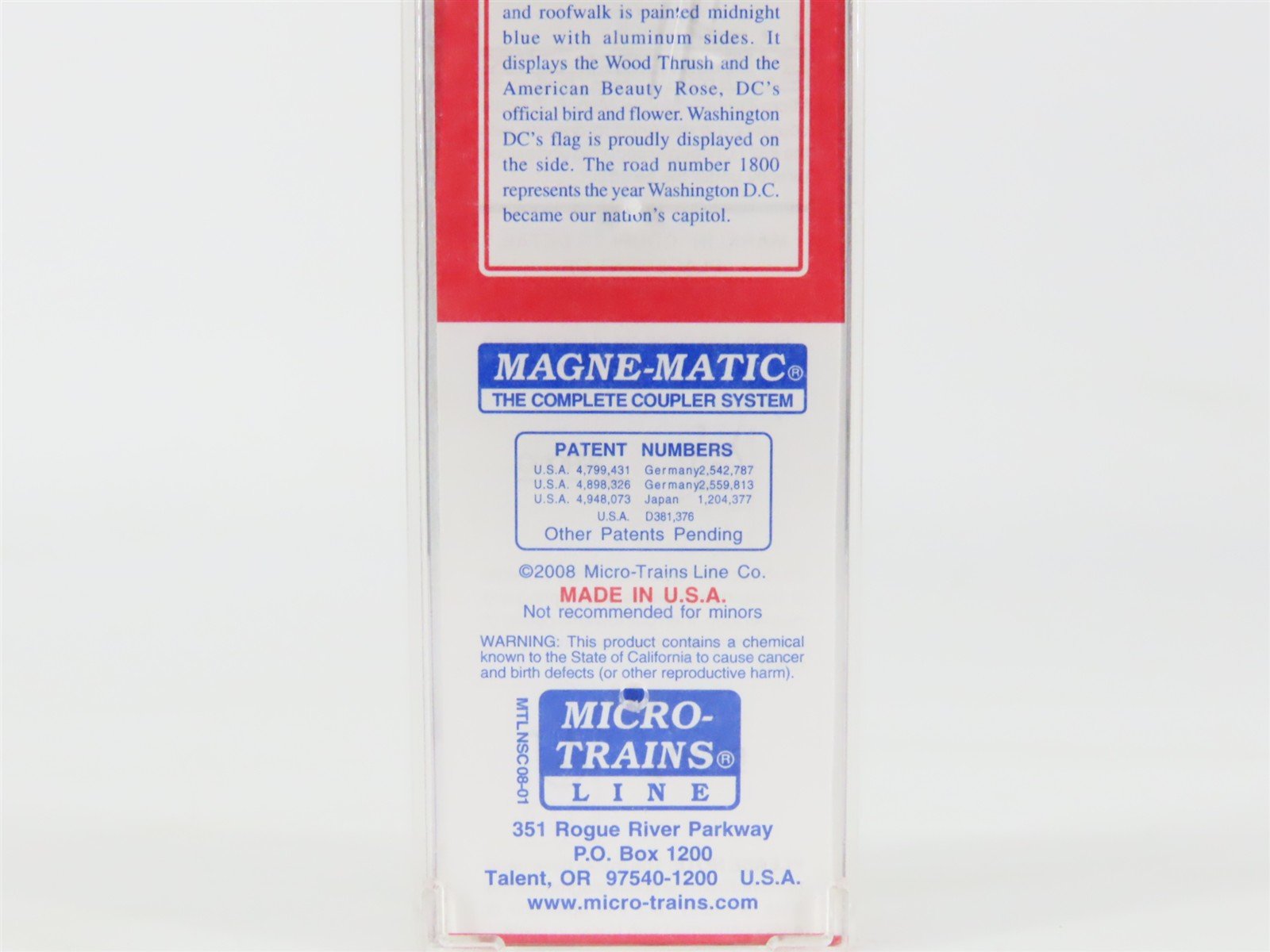 Z Scale Micro-Trains MTL NSC 08-01 DC District of Columbia 40' Box Car #1800