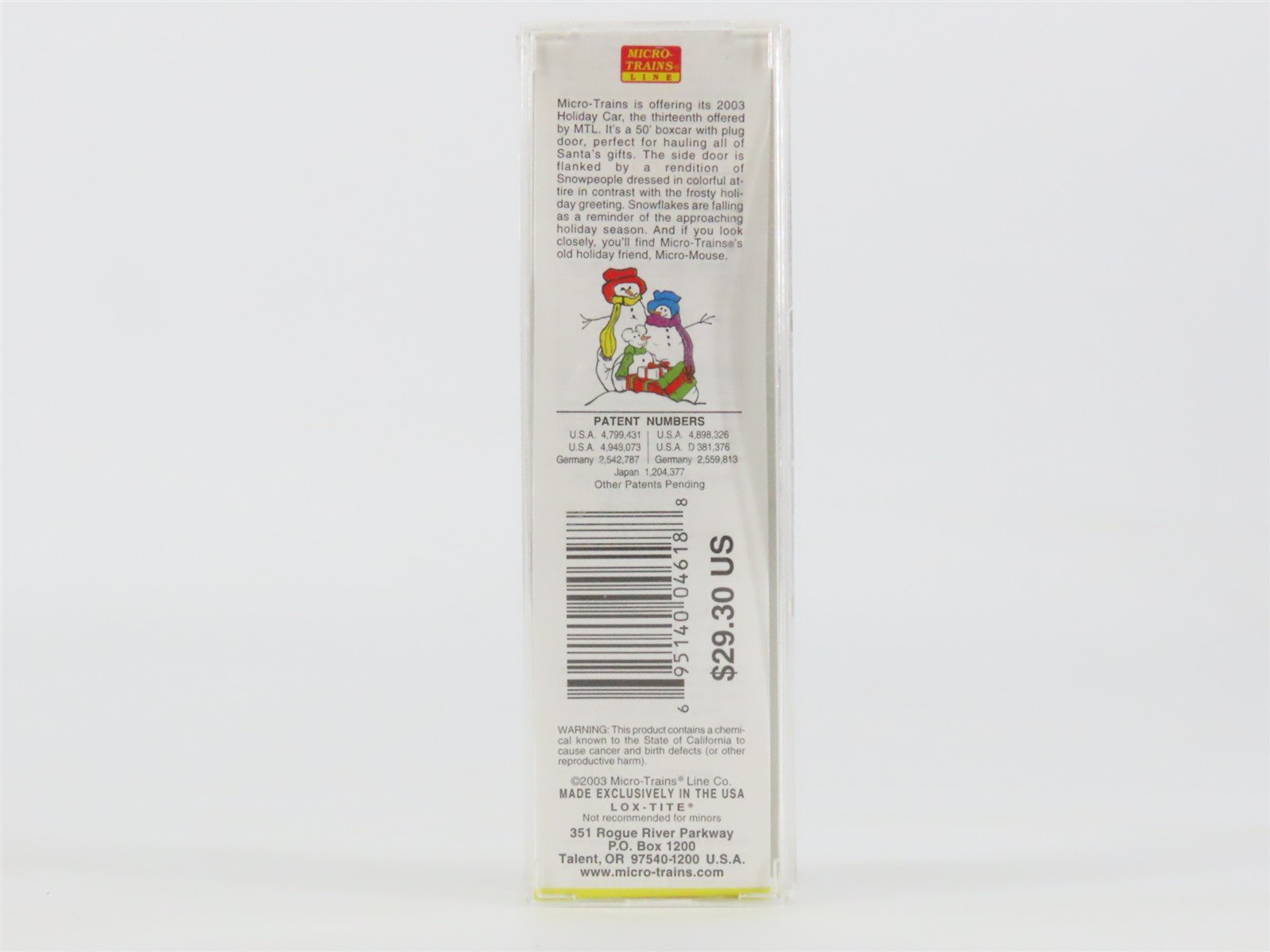 Z Scale Micro-Trains MTL 13625-2 Happy Holidays 50' Plug Door Box Car #2003