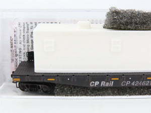 N Scale Micro-Trains MTL 04546650 CP Rail 50' Flat Car #424621 w/ Camp Car Load