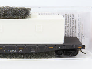 N Scale Micro-Trains MTL 04546650 CP Rail 50' Flat Car #424621 w/ Camp Car Load