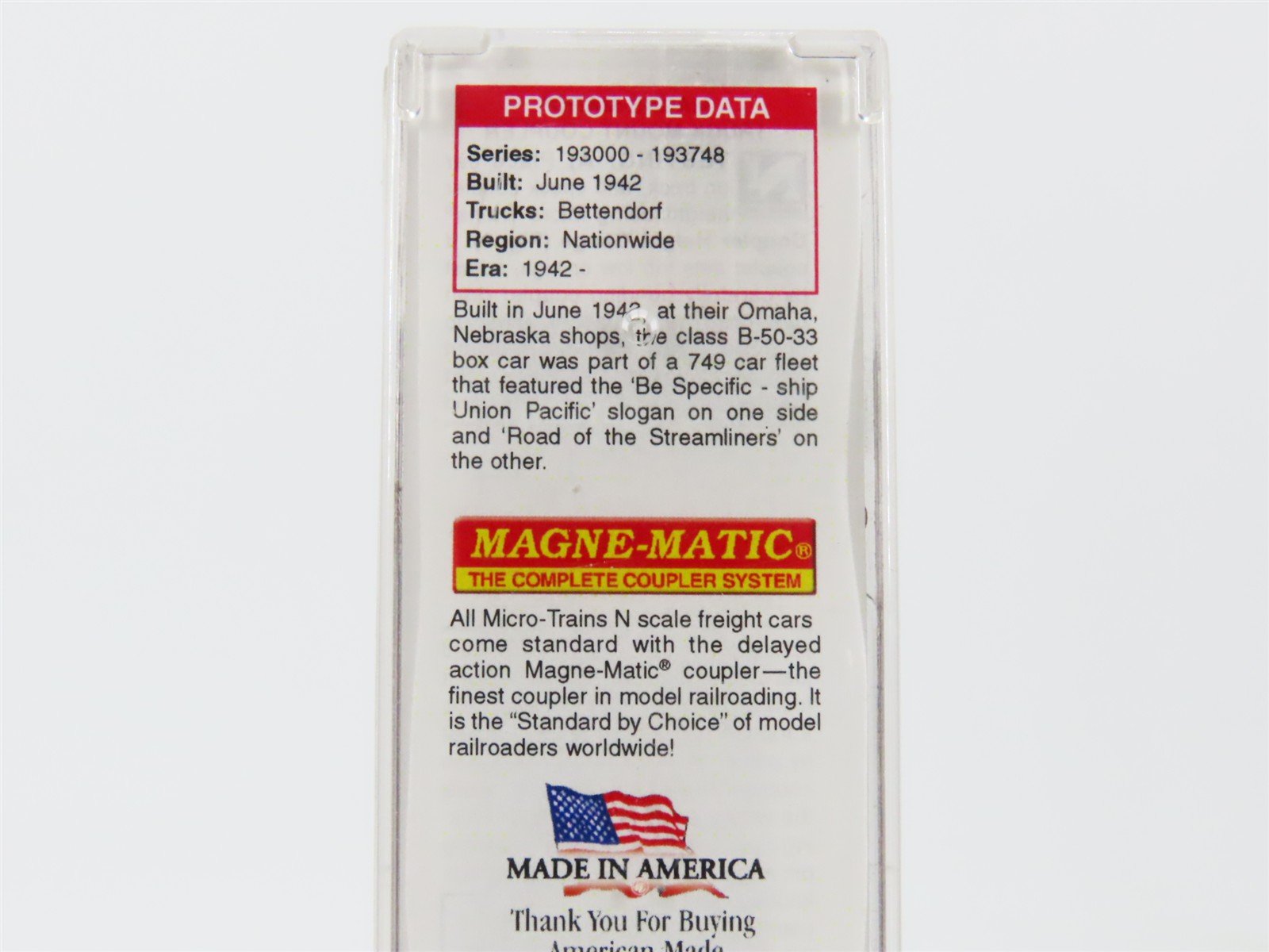 N Scale Micro-Trains MTL 02050297 UP Union Pacific 40' Box Car #193434 Weathered