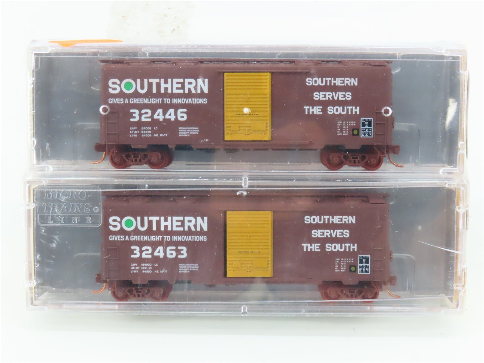 N Micro-Trains MTL NSE 14-51 SOU Southern Green Light 40' Box Cars 2-Pack
