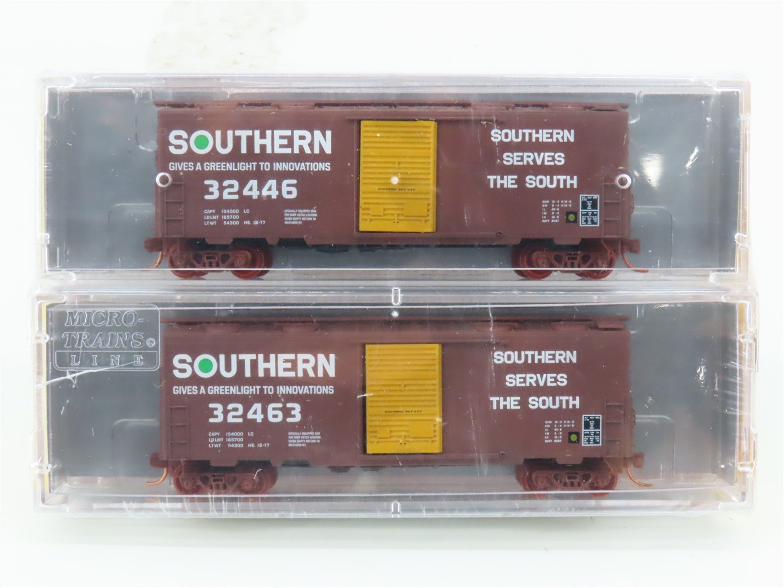 N Micro-Trains MTL NSE 14-51 SOU Southern Green Light 40' Box Cars 2-Pack